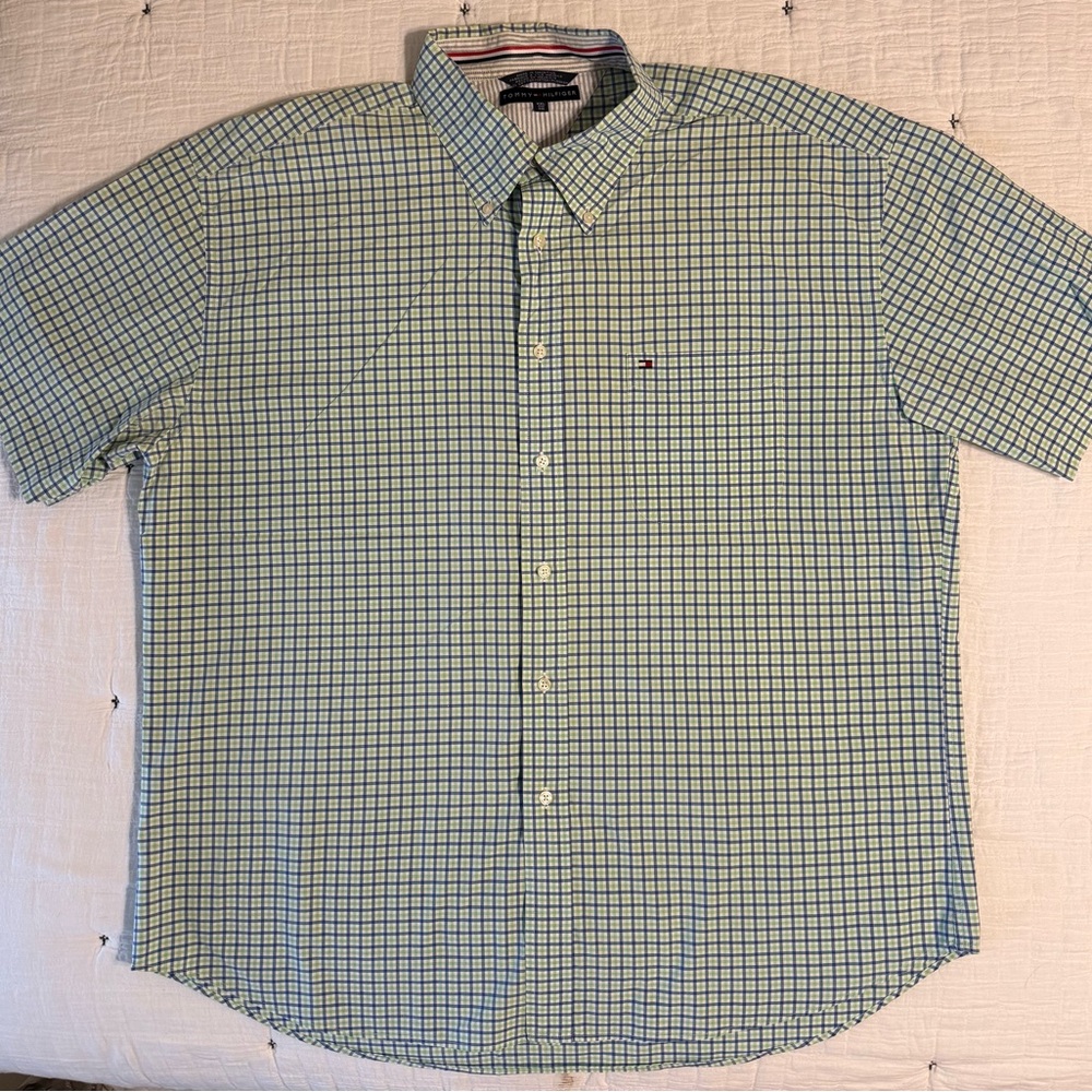 Tommy Hilfiger Men's Blue and White Plaid Shirt